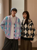 Autumn women's cardigan couple outfit plaid hit color trend net red wind coat sweater