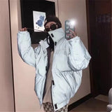 High Quality European and American Hip-hop High Street Reflective Cotton Jacket Green Men and Women Down Cotton Jacket FW21