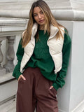 ZXQJ Vintage Women Warm Short Waistcoats Autumn-Winter Fashion Ladies Cute Puffer Vest Coats Sweet Girls Chic Outerwear