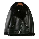 New Women's Jacket Faux Shearling Sheepskin Retro Suede Fur Motorcycle Jacket Belt Leisure Loose Zaring Woman Jackets