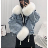 Autumn Winter Women Jacket Coat Warm Faux Fur Short Jean Jackets Ladies Fashion Denim Outwear Thicken Clothes
