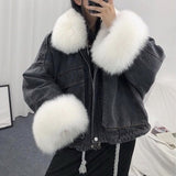 Autumn Winter Women Jacket Coat Warm Faux Fur Short Jean Jackets Ladies Fashion Denim Outwear Thicken Clothes