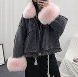 Autumn Winter Women Jacket Coat Warm Faux Fur Short Jean Jackets Ladies Fashion Denim Outwear Thicken Clothes