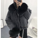 Autumn Winter Women Jacket Coat Warm Faux Fur Short Jean Jackets Ladies Fashion Denim Outwear Thicken Clothes