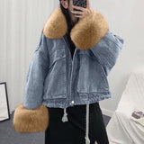 Autumn Winter Women Jacket Coat Warm Faux Fur Short Jean Jackets Ladies Fashion Denim Outwear Thicken Clothes