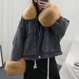 Autumn Winter Women Jacket Coat Warm Faux Fur Short Jean Jackets Ladies Fashion Denim Outwear Thicken Clothes