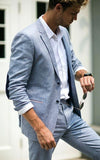 Smoking Blue Linen Men Suit Classic Summer Jacket Men Suits For Wedding Smart Casual Beach Prom Blazer Slim Jacket+Pants