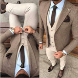 Handsome Groomsmen Notch Lapel Groom Tuxedos Mens Wedding Dress Man Blazer Prom Dinner 3 Piece Suit(Jacket+Pant+Vest)1114