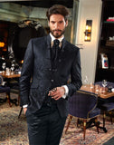 Fashion Black Jacquard Pattern Slim Fit Men Suits 3 Pieces Set Groom Wedding Tuxedos Business Male Prom Blazer Terno Masculino