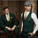 Custom Made Dark Green Suits For Men 3-piece (Jacket + Pants +Vest +Tie) Casual Wedding Groom Jacket Tuxedos Fit Men For Wedding