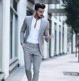 Casual Grey Men Suits Fashion Street Smart Business Male tuxedo Summer Beach Wedding Suits For Men Prom Party Best Man Suit 2PCS
