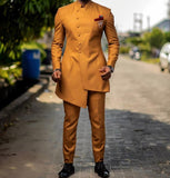 Custom Made Groomsmen Gold Groom Tuxedos Mandarin Lapel Men Suits Wedding Best Man Blazer (Jacket + Pants ) C586