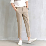 Nukty Men's Suit Pants Fashion Slim-Fit Straight Trousers Business Casual Ninth Pants With Pockets Pure Black Khaki Grey Suit Pants