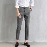 Nukty Men's Suit Pants Fashion Slim-Fit Straight Trousers Business Casual Ninth Pants With Pockets Pure Black Khaki Grey Suit Pants