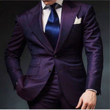 Purple Mens Wedding Prom Suits 2 Pieces Groom Tuxedos Two Buttons Dinner Blazer Best Man Groomsman Costumes