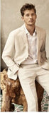 Tailor Khaki Linen Summer Beach Mens Suit Groom Tuxedos Groomsmen Wedding Blazer Suits For Men Stylish 2pieces (Jacket+Pants)