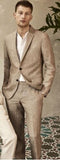 Tailor Khaki Linen Summer Beach Mens Suit Groom Tuxedos Groomsmen Wedding Blazer Suits For Men Stylish 2pieces (Jacket+Pants)