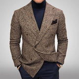 Nukty Plaid European Slim Notched Lapel Men's Leisure Blazer Wool Blends Double-Breasted Male Fall New Fashion Trendy Clothing