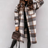 Winter Checked Women Jacket Turn Down Overcoat Thin Plaid Long Coat Oversize Thin Retro Female Streetwear Shirt Jacket