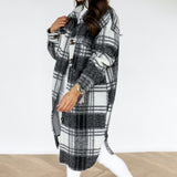 Winter Checked Women Jacket Turn Down Overcoat Thin Plaid Long Coat Oversize Thin Retro Female Streetwear Shirt Jacket