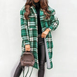 Winter Checked Women Jacket Turn Down Overcoat Thin Plaid Long Coat Oversize Thin Retro Female Streetwear Shirt Jacket