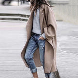 Woolen Coat Women Turndown Collar Casual Long Solid Color Buttons Warm Woolen Jacket Fashion Ladies Overcoat Street Shot