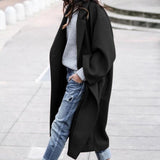Woolen Coat Women Turndown Collar Casual Long Solid Color Buttons Warm Woolen Jacket Fashion Ladies Overcoat Street Shot