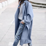 Woolen Coat Women Turndown Collar Casual Long Solid Color Buttons Warm Woolen Jacket Fashion Ladies Overcoat Street Shot