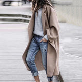 Woolen Coat Women Turndown Collar Casual Long Solid Color Buttons Warm Woolen Jacket Fashion Ladies Overcoat Street Shot