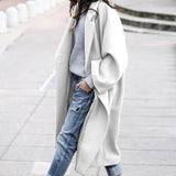 Woolen Coat Women Turndown Collar Casual Long Solid Color Buttons Warm Woolen Jacket Fashion Ladies Overcoat Street Shot