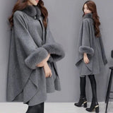 Winter Fake Fur Coat Women's Poncho Jacket Plus Size Bat Sleeve Warm Cape Overcoat Long Cloak Outwear Casual Shawl Female 5XL