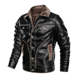 Winter Men's PU Leather Jacket Casual Male Thick Fur Thermal Leather Coats Men Fur Collar Motorcycle Leather Down Jackets 8XL