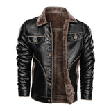 Winter Men's PU Leather Jacket Casual Male Thick Fur Thermal Leather Coats Men Fur Collar Motorcycle Leather Down Jackets 8XL