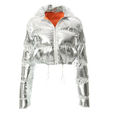 Sisterlinda Faux PU Leather Y2K Bubble Puffer Winter Warm Jacket Women Coats Long Sleeve Outerwear Zipper Casual Slim