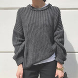 NUKTY Women Solid Knitted Sweater Autumn Winter Casual Round Neck Long Sleeve Pullovers Female Loose Jumper Tops Oversized Sweaters