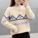 New Autumn Women Fashion Half Turtleneck Sweater Loose Casual Patchwork Faux Mink Fur Cashmere Knitting Pullovers