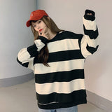 QNPQYX Autumn New Sweatshirts Korean Design Sense Niche BF Wind Loose Plus Velvet Thick Striped Long-sleeved Hoodies Women Top