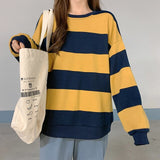 QNPQYX Autumn New Sweatshirts Korean Design Sense Niche BF Wind Loose Plus Velvet Thick Striped Long-sleeved Hoodies Women Top