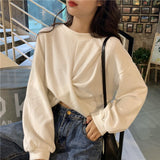 Autumn Long Sleeve Fashion Women Hoodie Korean Style White Loose Short Sweatshirt Tops New Kawaii Blouses for Girls