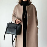 Pocket Regular Single-Breasted Straight Long Women's Overcoat Solid Color Casual Office Business High Quality Female Clothing