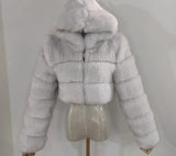 Fashion Autumn Winter High Quality Faux Fox Fur Coat Women Vintage Long Sleeve with Cap Slim Short Jackets Furry Coat Femme
