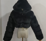 Fashion Autumn Winter High Quality Faux Fox Fur Coat Women Vintage Long Sleeve with Cap Slim Short Jackets Furry Coat Femme