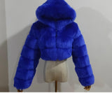 Fashion Autumn Winter High Quality Faux Fox Fur Coat Women Vintage Long Sleeve with Cap Slim Short Jackets Furry Coat Femme