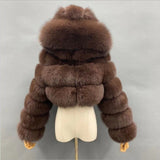 Fashion Autumn Winter High Quality Faux Fox Fur Coat Women Vintage Long Sleeve with Cap Slim Short Jackets Furry Coat Femme