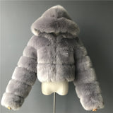 Fashion Autumn Winter High Quality Faux Fox Fur Coat Women Vintage Long Sleeve with Cap Slim Short Jackets Furry Coat Femme