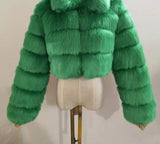 Fashion Autumn Winter High Quality Faux Fox Fur Coat Women Vintage Long Sleeve with Cap Slim Short Jackets Furry Coat Femme