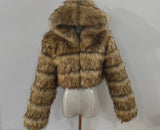 Fashion Autumn Winter High Quality Faux Fox Fur Coat Women Vintage Long Sleeve with Cap Slim Short Jackets Furry Coat Femme