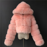 Fashion Autumn Winter High Quality Faux Fox Fur Coat Women Vintage Long Sleeve with Cap Slim Short Jackets Furry Coat Femme