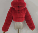 Fashion Autumn Winter High Quality Faux Fox Fur Coat Women Vintage Long Sleeve with Cap Slim Short Jackets Furry Coat Femme