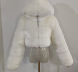 Fashion Autumn Winter High Quality Faux Fox Fur Coat Women Vintage Long Sleeve with Cap Slim Short Jackets Furry Coat Femme